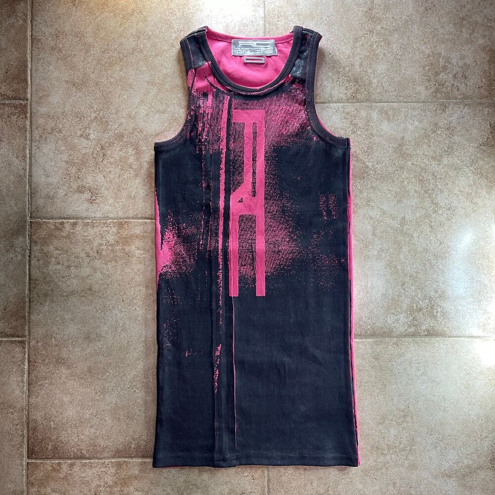 Copied - Japanese Brand Crack Graphic Print Black Pink Thermal Tank Top size M